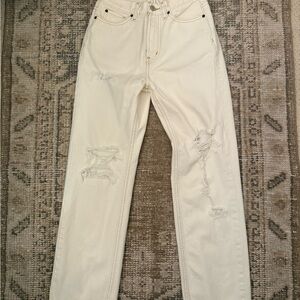 BDG Off-White Jeans with Yellow Stitching